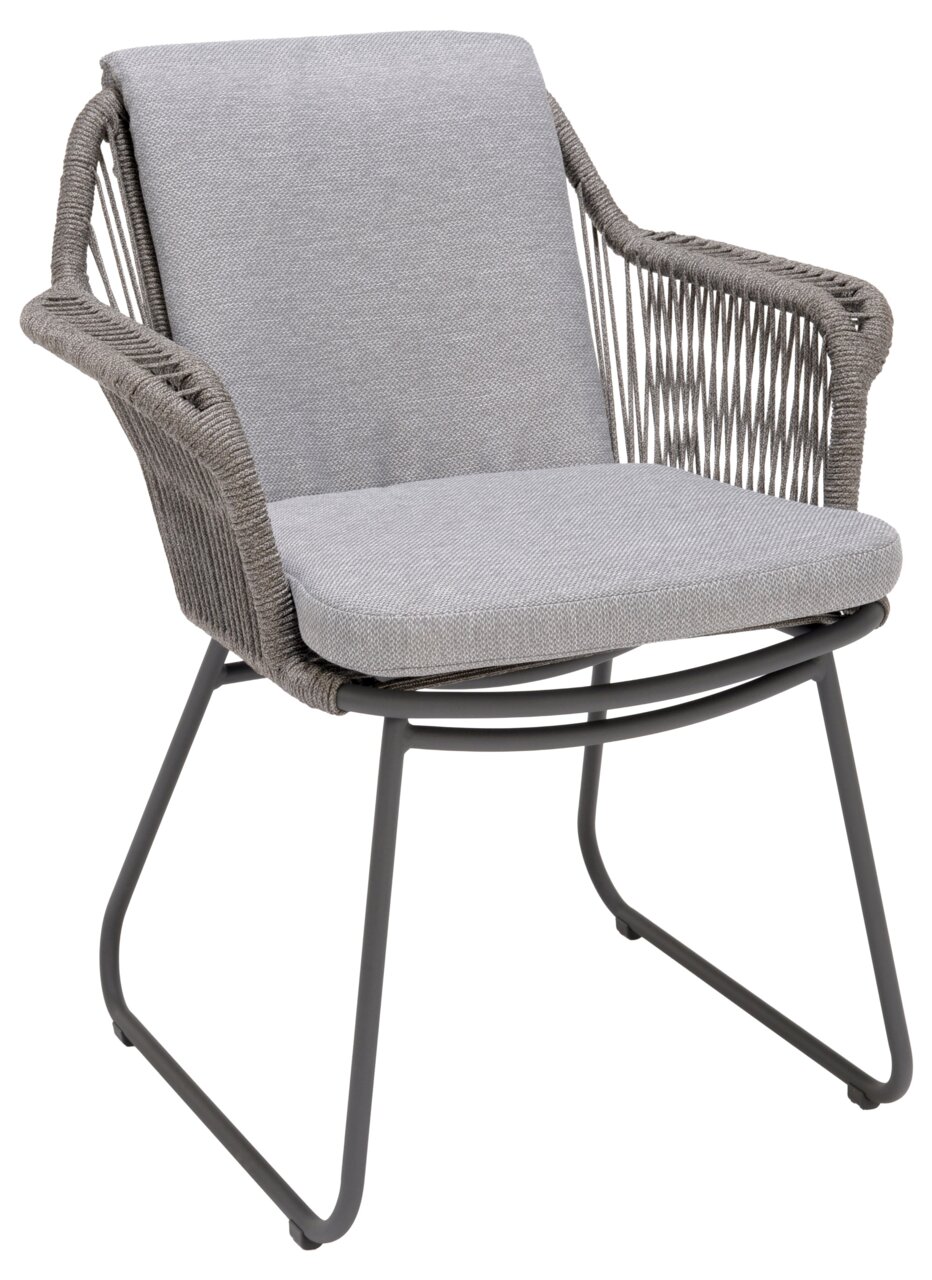 Amatio Armlehnstuhl CIRCLE Moderner Armlehnstuhl mit grauem Stoffbezug und geflochtenen Armlehnen, seitliche Perspektive