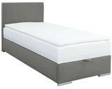 Graues Boxbett 90 mit Kopfteil, seitliche Perspektive
