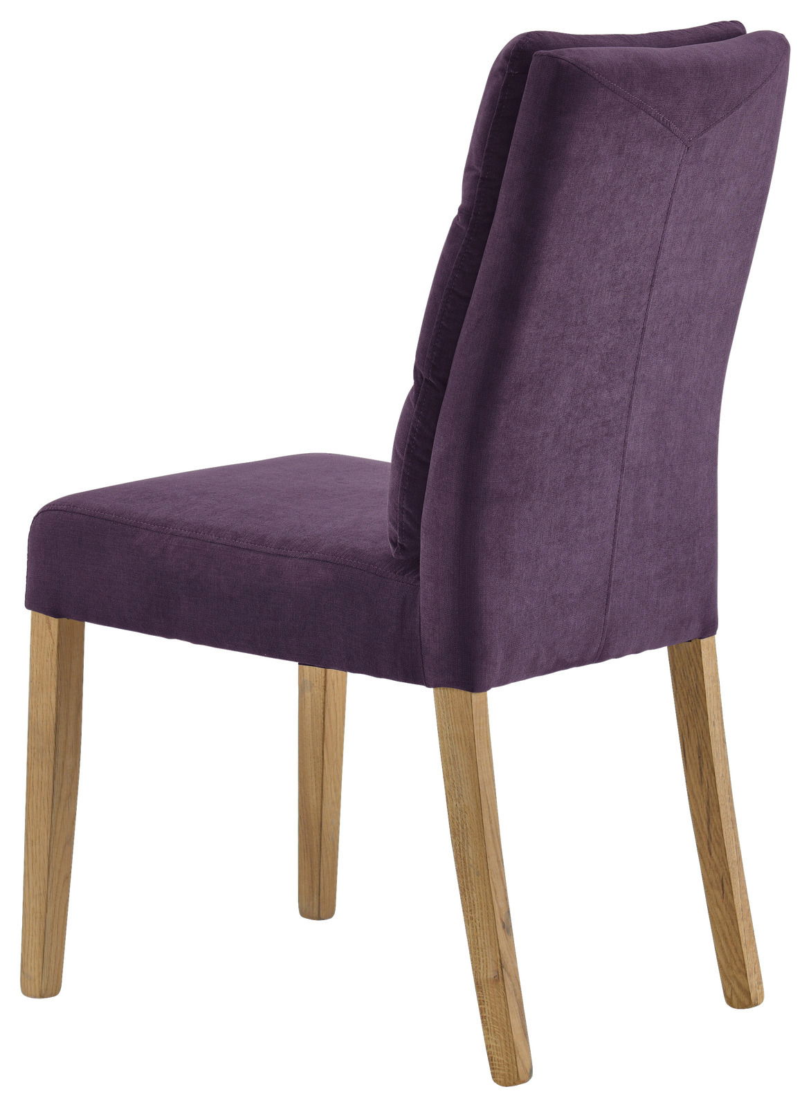 Lila Stuhl mit Holzbeinen, seitliche Perspektive