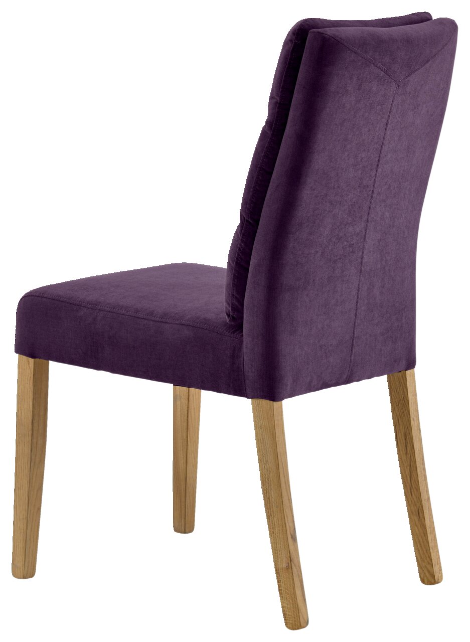Lila Stuhl mit Holzbeinen, seitliche Perspektive