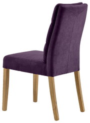 Lila Stuhl mit Holzbeinen, seitliche Perspektive