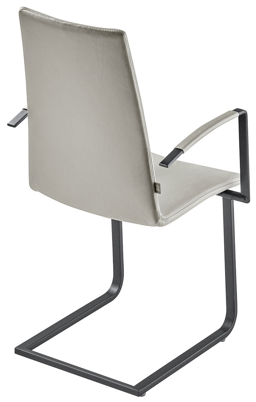 Moderner Sessel mit Metallgestell und gepolstertem Sitz, Rückansicht