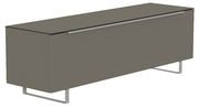 Modernes TV-Lowboard in grauer Farbe mit Metallbeinen, seitliche Perspektive