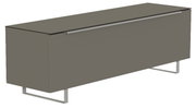 Modernes TV-Lowboard in grauer Farbe mit Metallbeinen, seitliche Perspektive