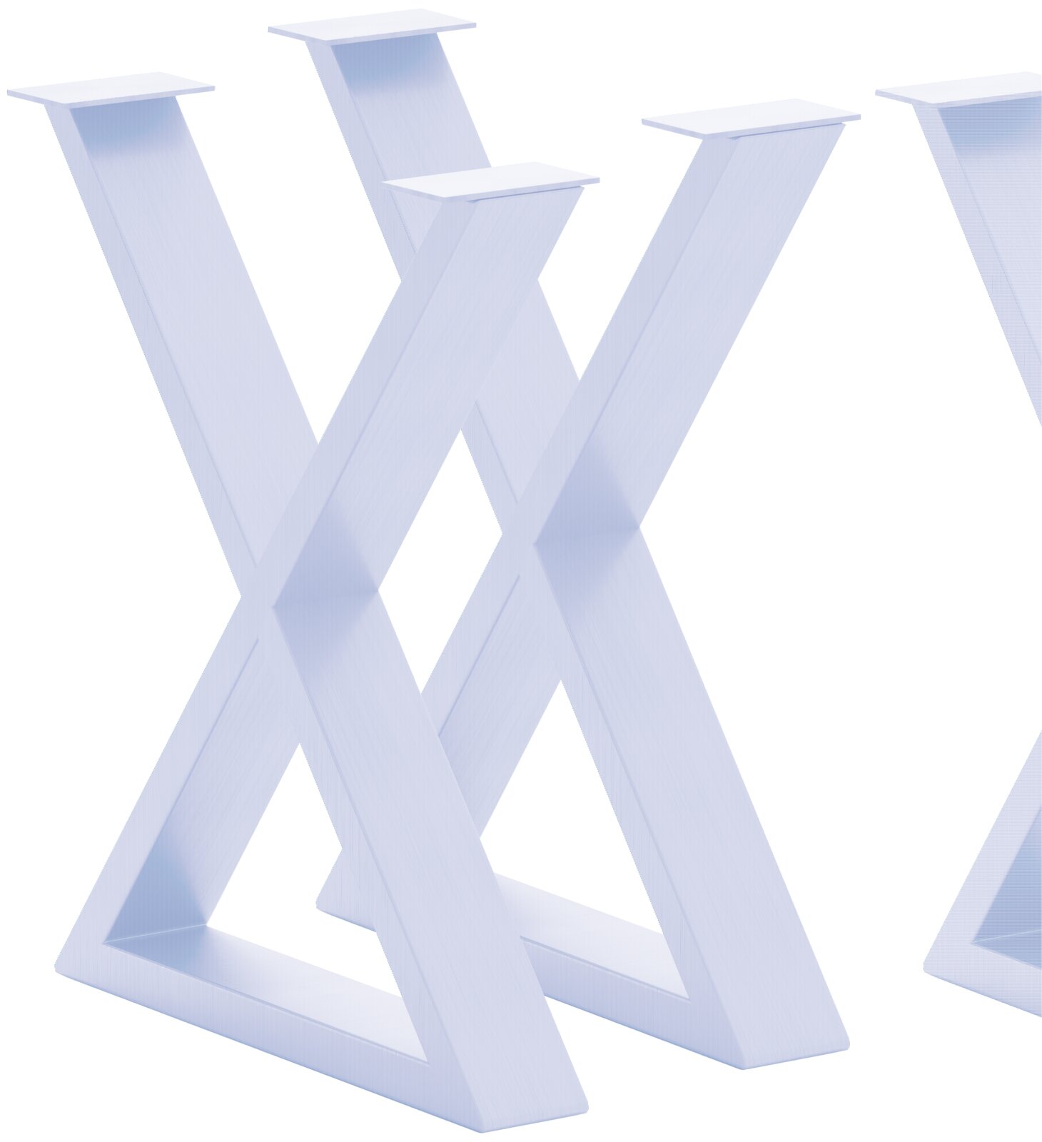 Modernes Tischgestell in X-Form aus Metall, seitliche Perspektive