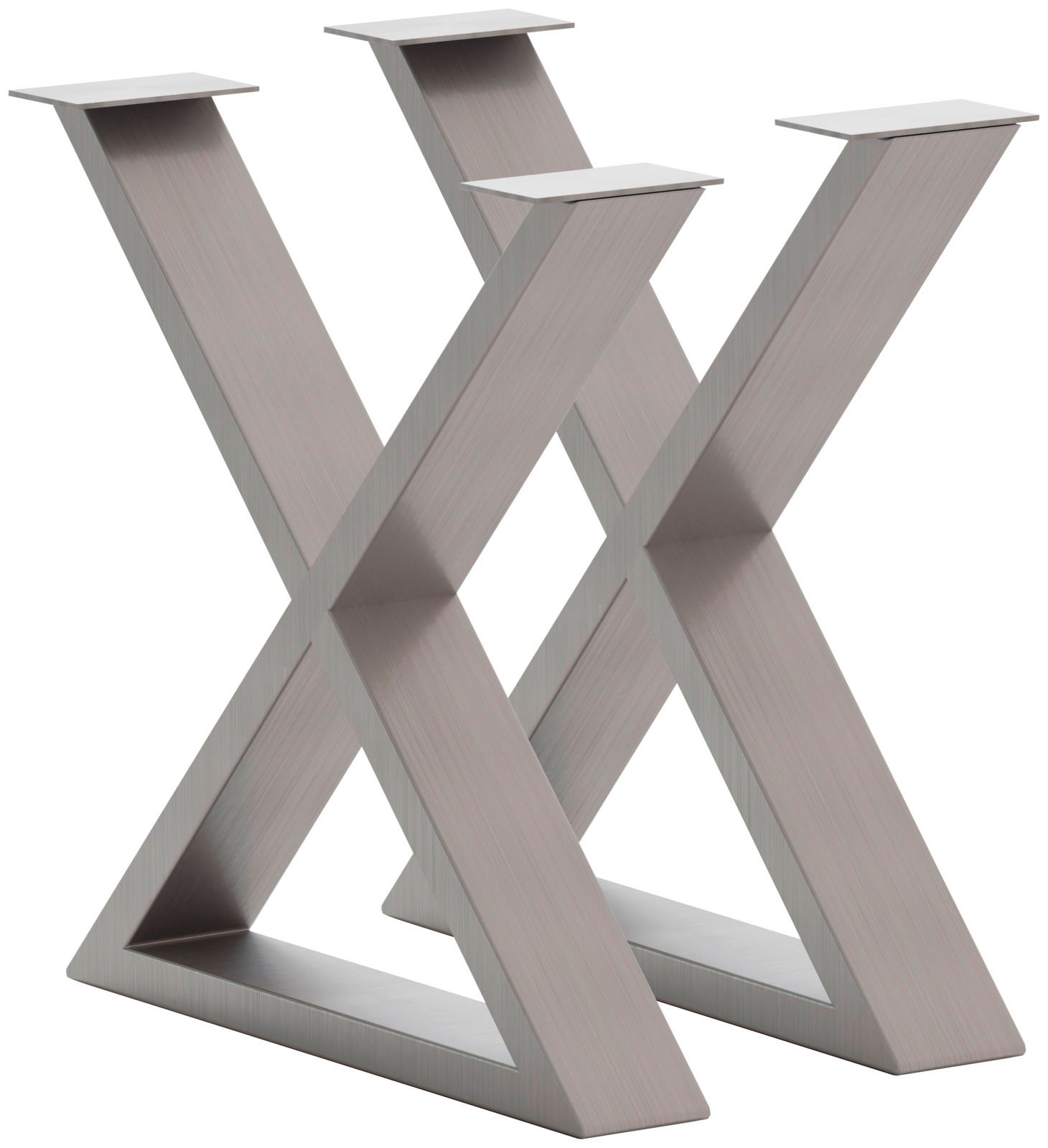 Modernes Tischgestell in X-Form aus Metall, seitliche Perspektive