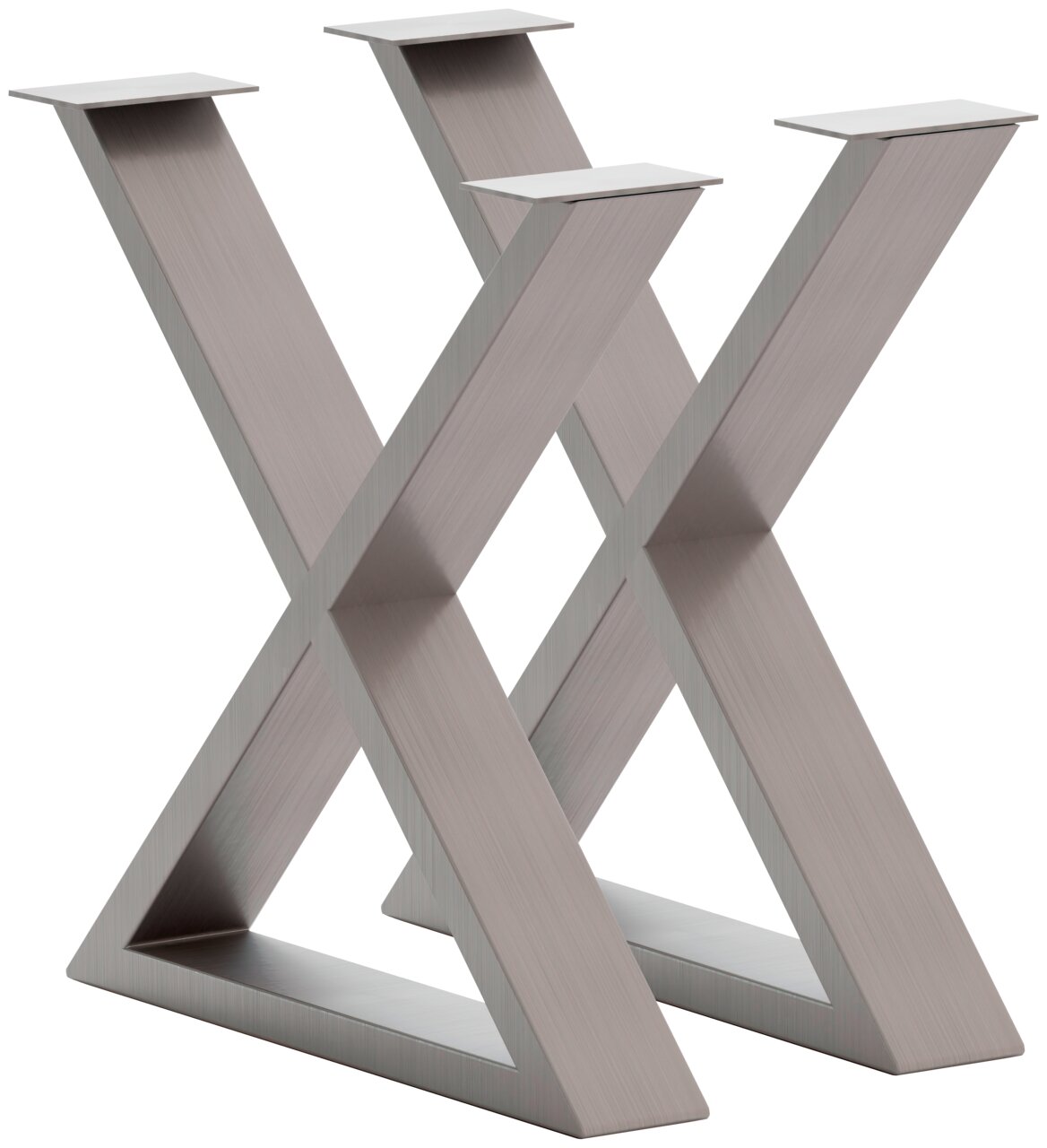 Modernes Tischgestell in X-Form aus Metall, seitliche Perspektive