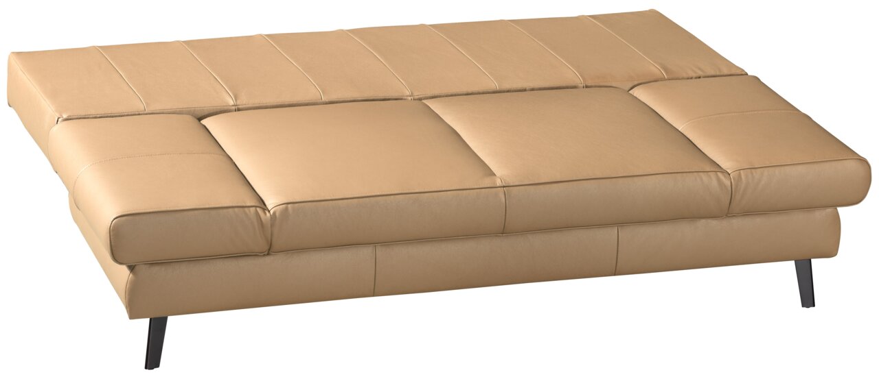 Beiges Schlafsofa in Querschläfer-Design, Serie LAVINIA, aus seitlicher Perspektive fotografiert.