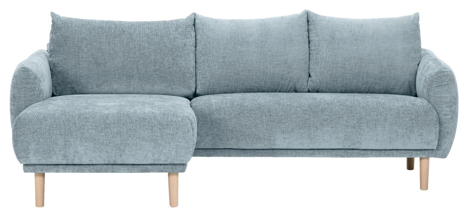 Hellblaues Ecksofa mit linker Ottomane, Vorderansicht