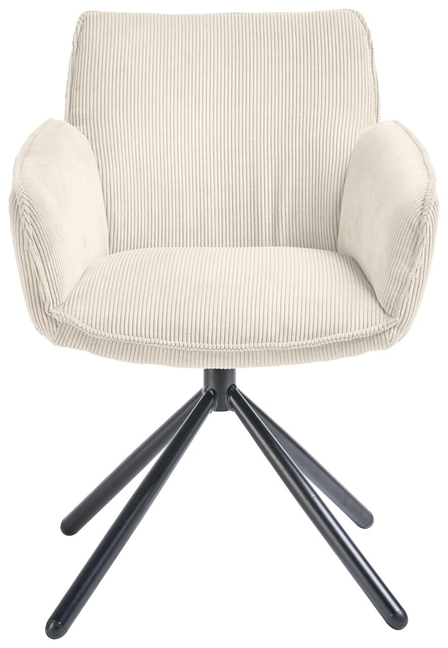 Set one by Musterring Armlehnstuhl SET ONE FRISCO Frontansicht eines Armlehnstuhls mit hellem Stoffbezug und schwarzem Metallgestell.