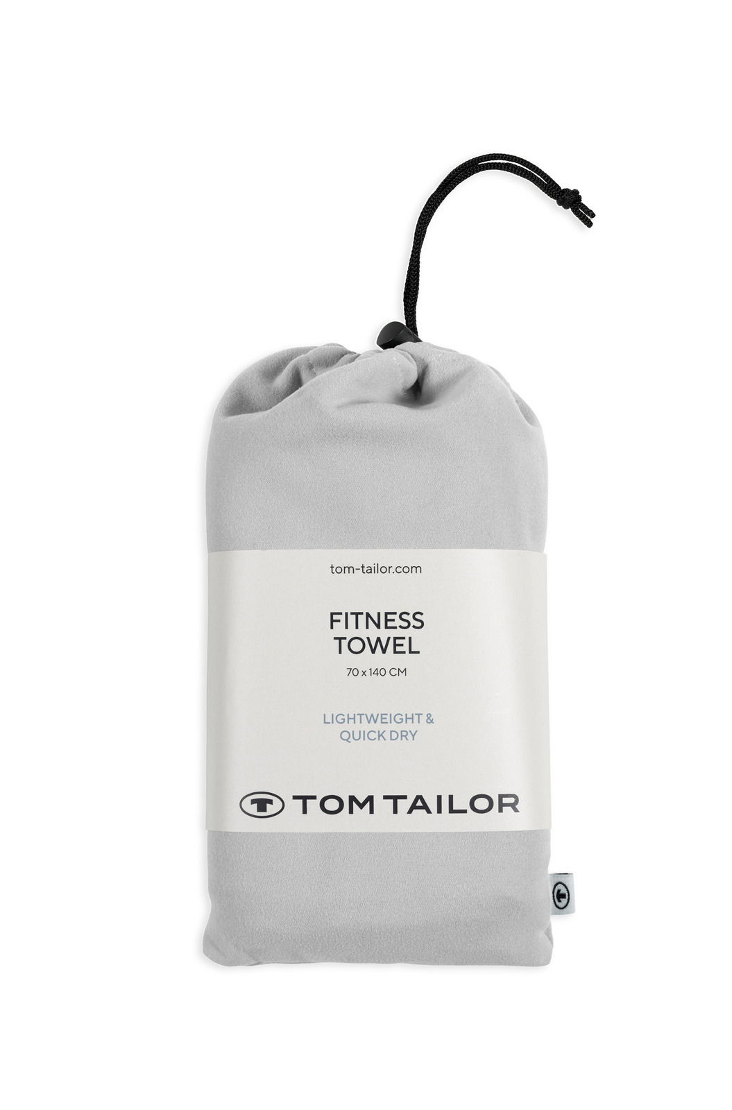 Graues Fitnesstuch 70x140 cm in Verpackung, Vorderansicht