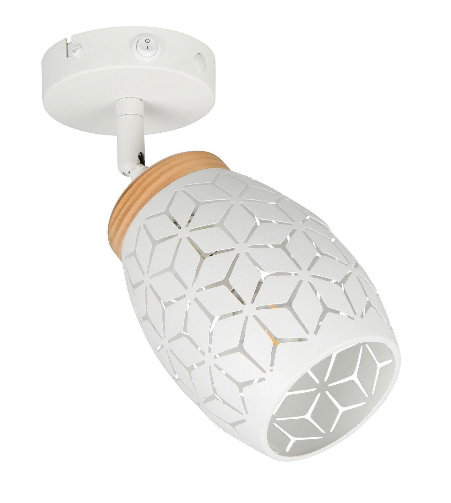 Moderner Deckenstrahler mit geometrischem Muster, seitliche Perspektive