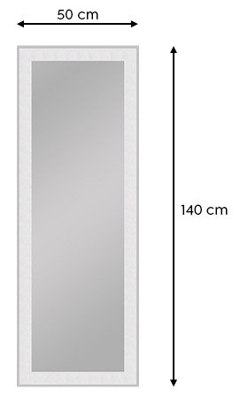Rechteckiger Spiegel mit den Maßen 50x140 cm, frontal abgebildet.