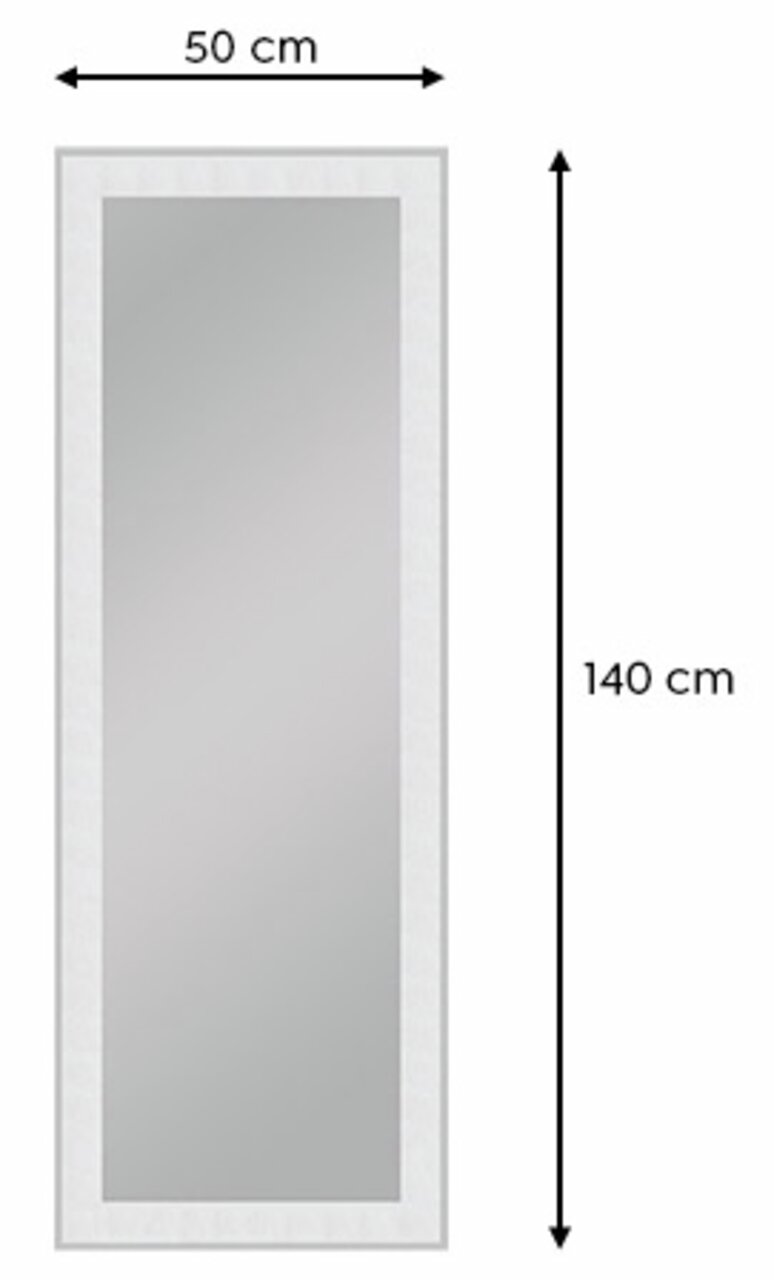 Rechteckiger Spiegel mit den Maßen 50x140 cm, frontal abgebildet.