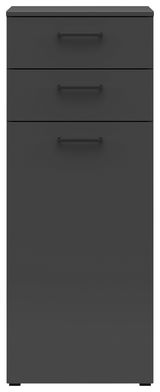 Schwarze Kommode mit drei Schubladen, frontale Ansicht