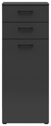 Schwarze Kommode mit drei Schubladen, frontale Ansicht