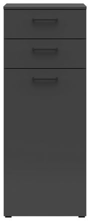 Schwarze Kommode mit drei Schubladen, frontale Ansicht