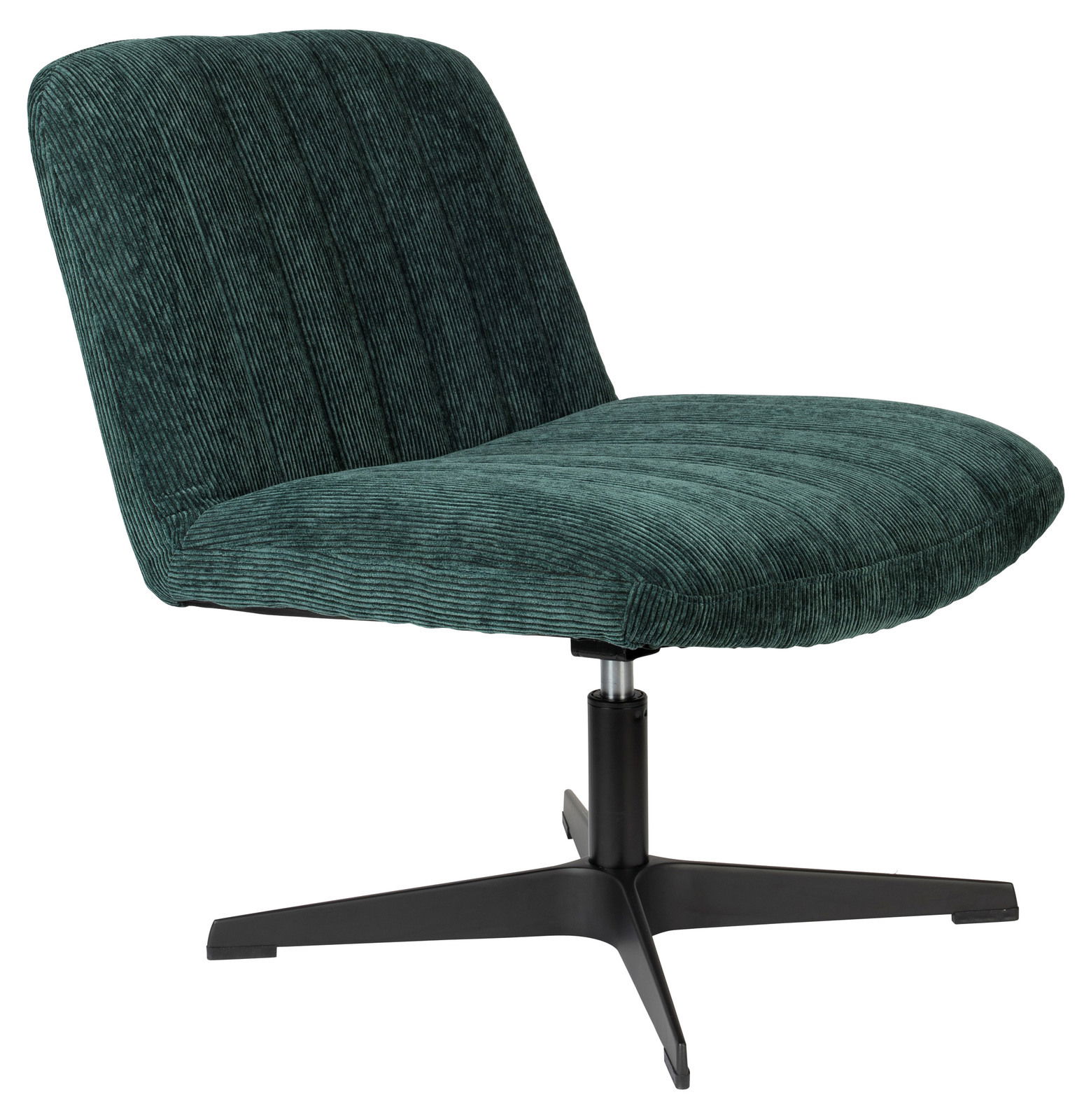 Grüner Sessel BELMONDO mit schwarzem Drehfuß, seitliche Perspektive