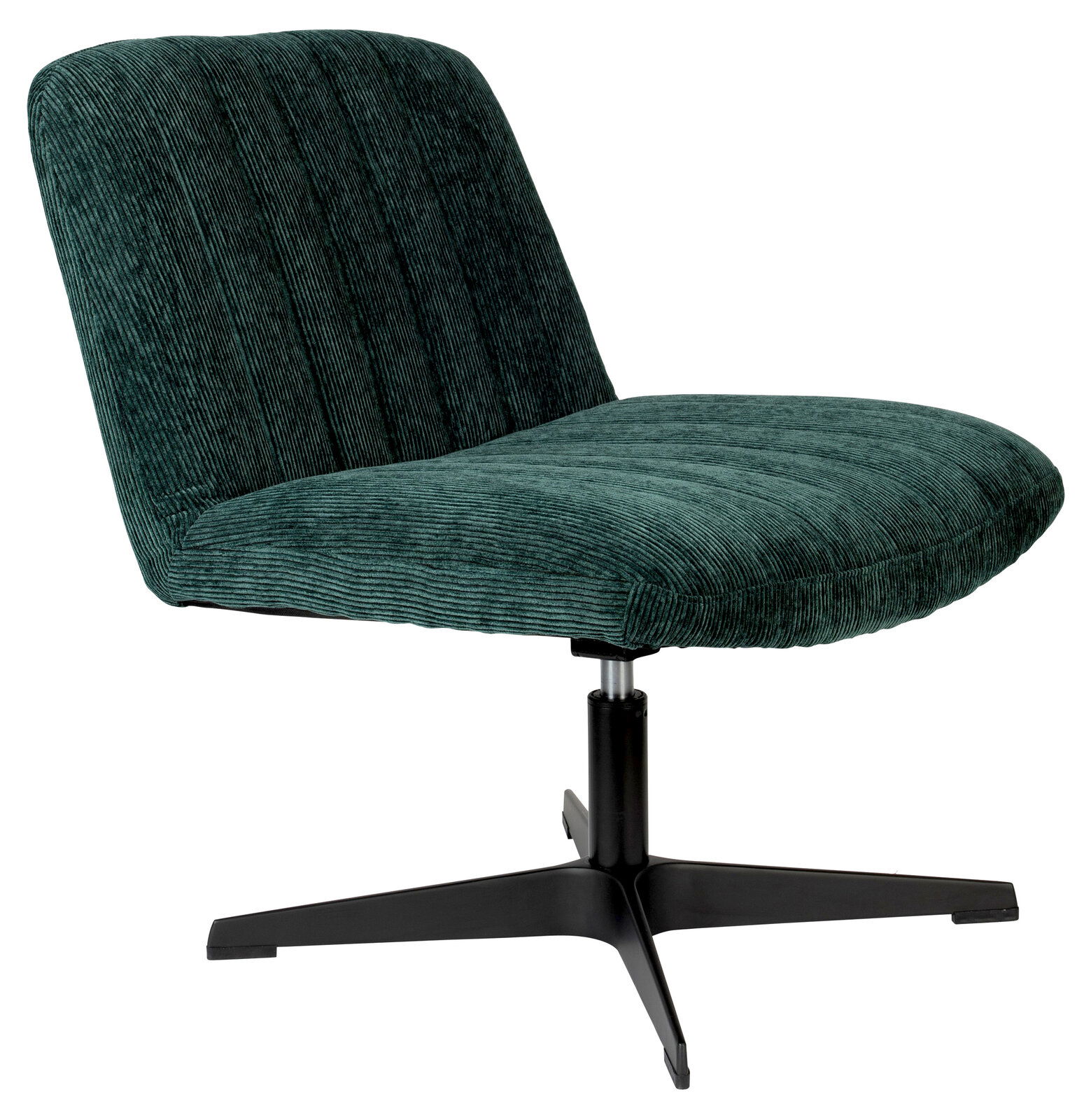 Grüner Sessel BELMONDO mit schwarzem Drehfuß, seitliche Perspektive