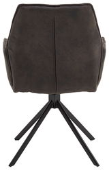 Rückansicht eines Sessels der Serie TORTILLA mit dunklem Bezug und schwarzem Metallgestell.