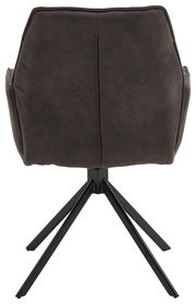 Rückansicht eines Sessels der Serie TORTILLA mit dunklem Bezug und schwarzem Metallgestell.