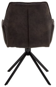 Achterkant van een fauteuil uit de TORTILLA-serie met een donkere bekleding en een zwart metalen frame.