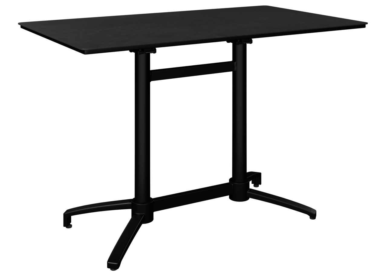 Ambia Garden Bistrotisch FLIP Schwarzer Bistrotisch mit rechteckiger Tischplatte und stabilen Metallbeinen, seitliche Perspektive