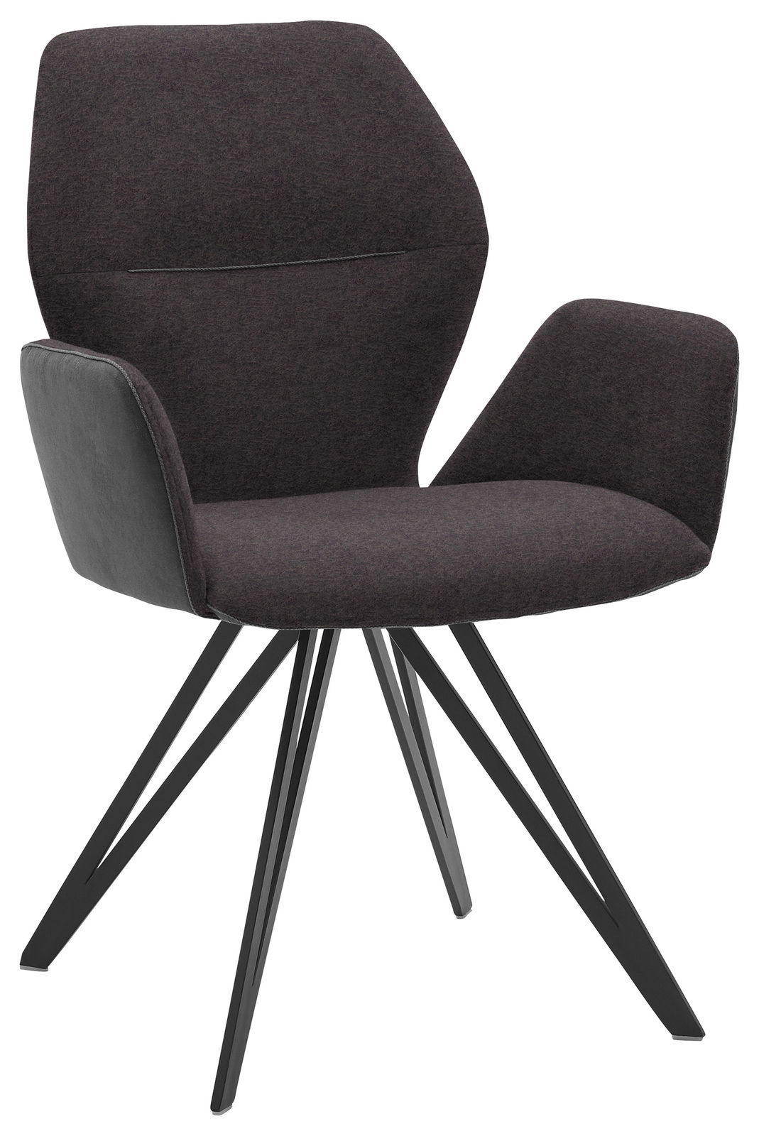 Valnatura Armlehnenstuhl PIANO Moderner Armlehnenstuhl mit dunklem Stoffbezug und schwarzen Metallbeinen, seitliche Perspektive