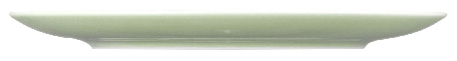 Seitenansicht eines runden Frühstückstellers, 22,5 cm, in hellem Grün.