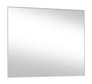 Quadratischer Wandspiegel mit schmalem Rahmen in Silberoptik, freigestellt auf weißem Hintergrund, Frontansicht leicht schräg von links