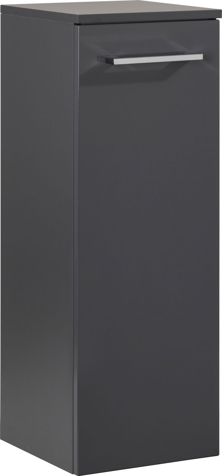 Voleo Midischrank LARA Schwarzer Midischrank mit einer Tür und silbernem Griff, seitliche Perspektive