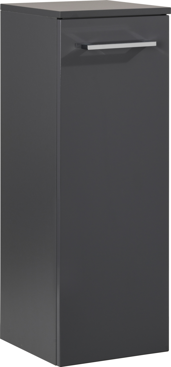 Voleo Midischrank LARA Schwarzer Midischrank mit einer Tür und silbernem Griff, seitliche Perspektive