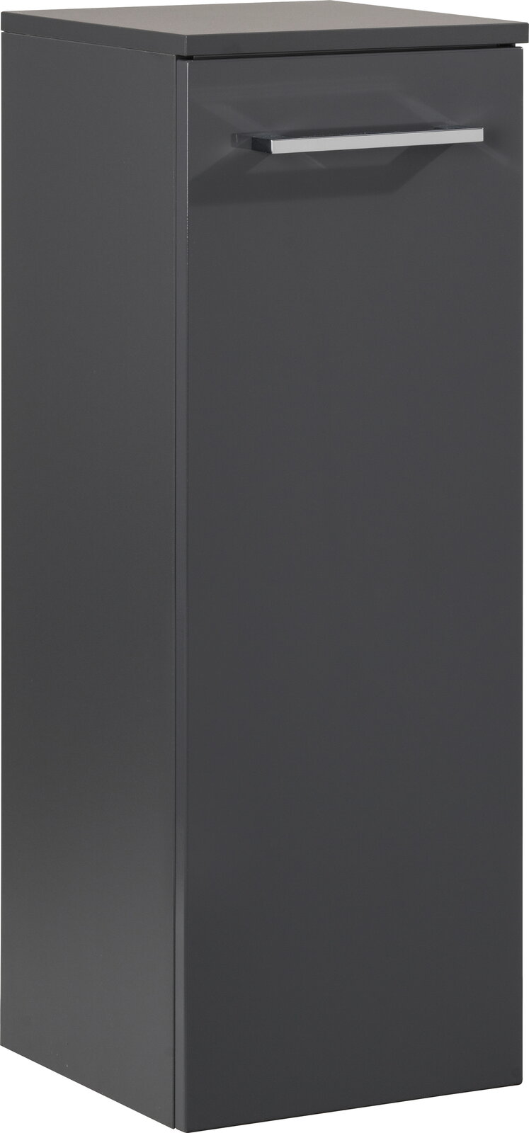 Voleo Midischrank LARA Schwarzer Midischrank mit einer Tür und silbernem Griff, seitliche Perspektive
