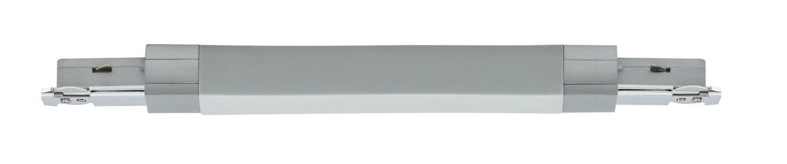 Flexverbinder PAULMANN URAIL in seitlicher Ansicht, grau und silberfarben, zur Verbindung von Schienensystemen.