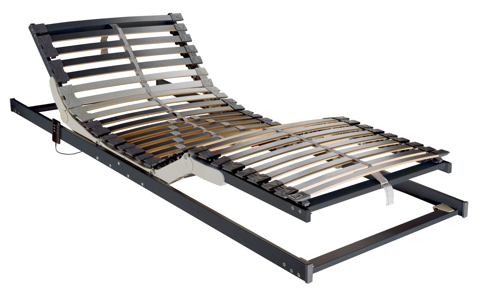 Federholzrahmen 100x220 mit verstellbaren Latten, seitliche Perspektive