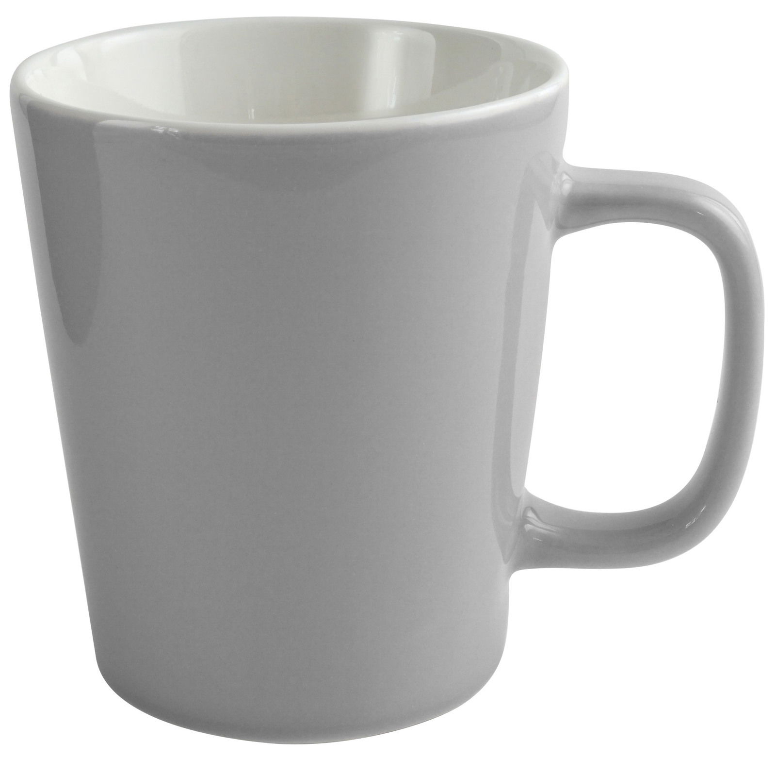 Graue Tasse mit Henkel, seitliche Perspektive