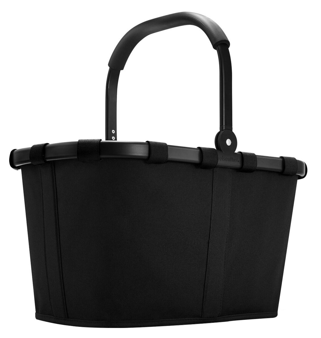Reisenthel Carrybag Frame Schwarzer Einkaufskorb mit stabilem Rahmen und Tragegriff, seitliche Perspektive