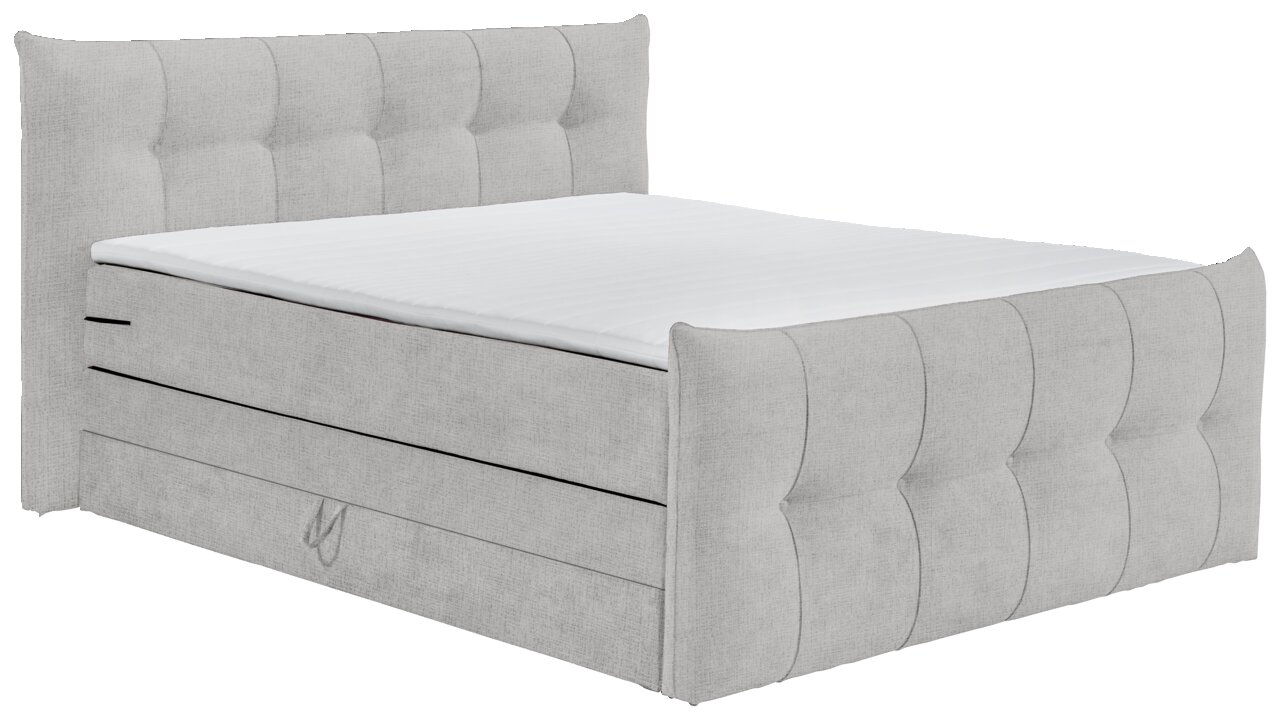 Boxspringbett mit gepolstertem Kopf- und Fußteil in seitlicher Perspektive