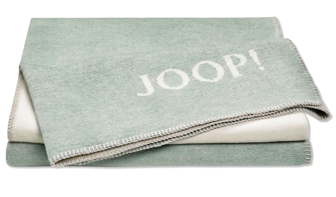 JOOP! Decke Doubleface JOOP Gefaltete grüne Decke mit 'JOOP!' Schriftzug, von oben betrachtet.