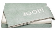 Gefaltete grüne Decke mit 'JOOP!' Schriftzug, von oben betrachtet.