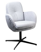 Grauer Drehstuhl mit gepolstertem Sitz und Rückenlehne, seitliche Perspektive