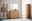 Holz-Garderoben-Set mit Spiegel, bestehend aus einem XL-Schuhschrank, einem Garderobenpaneel mit Haken und einem Garderobenschrank, frontal fotografiert.