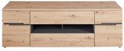 TV-lowboard van licht hout met lades en open vakken, vooraanzicht