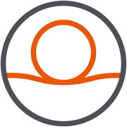 Symbolische Darstellung eines orangefarbenen Kreises mit einer geschwungenen Linie darunter, die an eine stilisierte Matratze erinnert. Draufsicht auf das Logo.