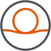Symbolische Darstellung eines orangefarbenen Kreises mit einer geschwungenen Linie darunter, die an eine stilisierte Matratze erinnert. Draufsicht auf das Logo.