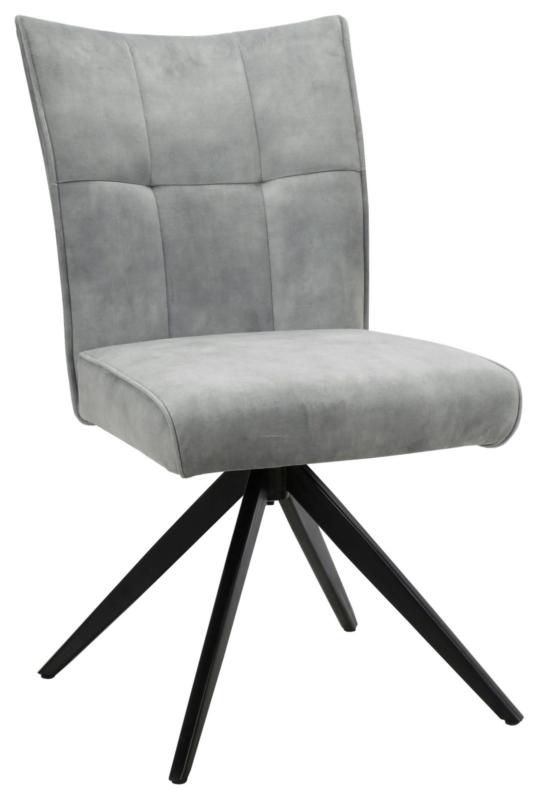 Hom´in Stuhl MARIUS Grauer Stuhl mit gepolsterter Rückenlehne und schwarzem Metallgestell, seitliche Perspektive