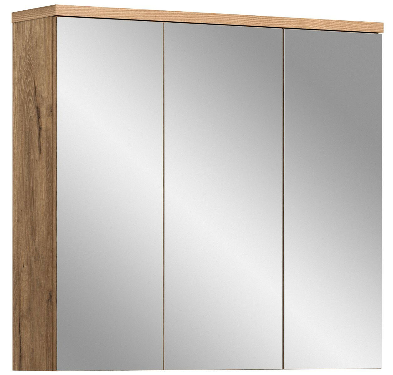 MID.YOU Spiegelschrank GRADO Spiegelschrank mit drei Türen und Holzrahmen, seitliche Perspektive