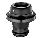 Schwarze Weinpumpe CAMPANIA aus Kunststoff, seitliche Perspektive mit Skala und Pfeil.