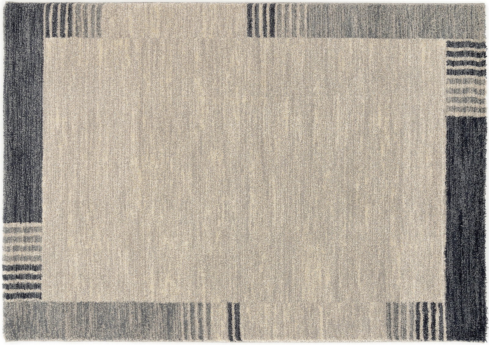 Frisé-Teppich in quadratischer Form mit grauem Randmuster, Draufsicht