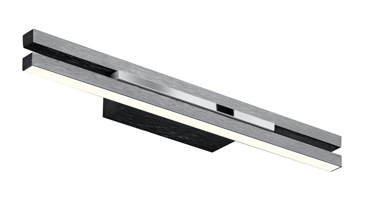 Moderne LED-wandlamp BEN in zijaanzicht, met een slank, rechthoekig ontwerp en een zilveren afwerking.
